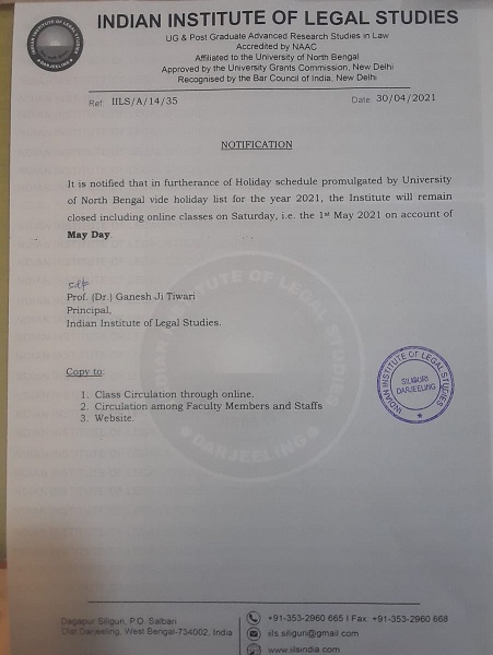 Notice Regarding Holiday List 2021